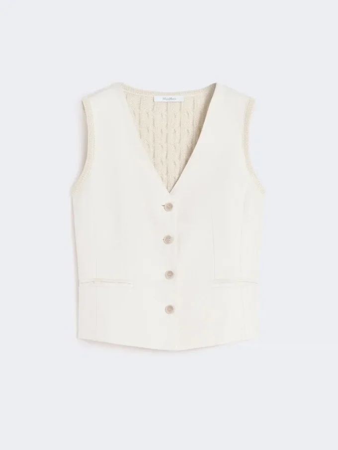 Linen and cable-knit gilet, beige