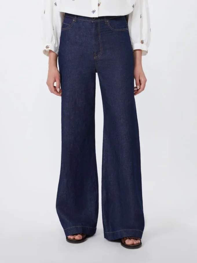 Linen and cotton denim jeans, navy