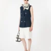 Linen basketweave gilet, midnightblue