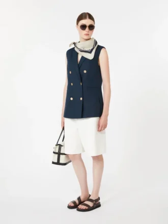 Linen basketweave gilet, midnightblue