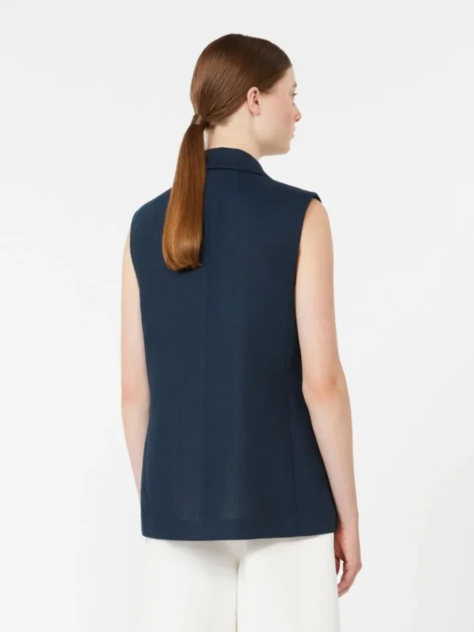 Linen basketweave gilet, midnightblue