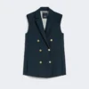 Linen basketweave gilet, midnightblue