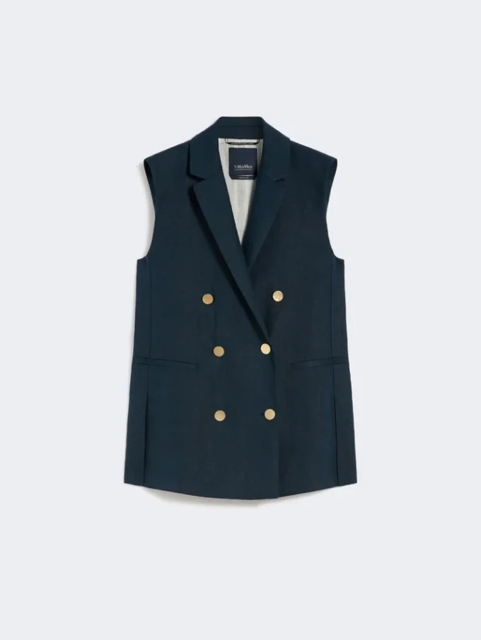 Linen basketweave gilet, midnightblue