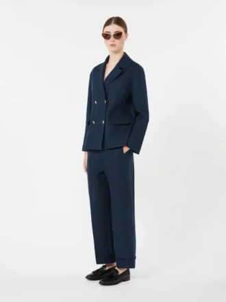 Linen basketweave straight trousers, midnightblue