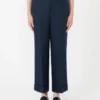 Linen basketweave straight trousers, midnightblue