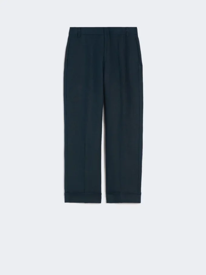 Linen basketweave straight trousers, midnightblue