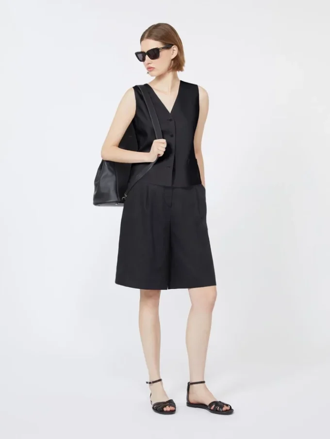 Long linen canvas bermuda shorts, black