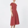 Linen canvas midi dress, cherry