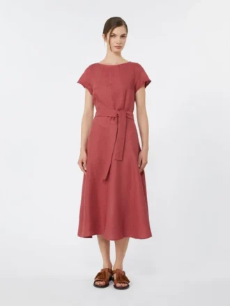 Linen canvas midi dress, cherry