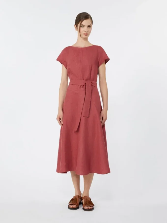 Linen canvas midi dress, cherry