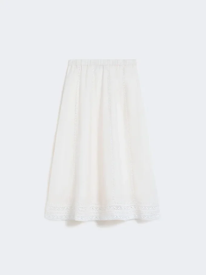 Linen skirt with à jour embroidery, ecru