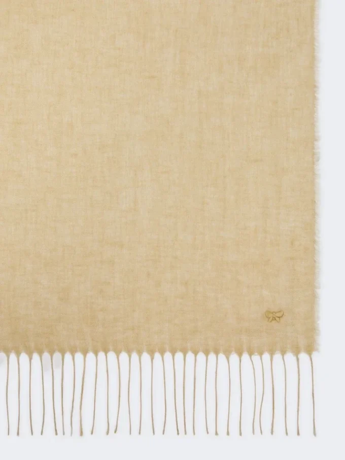 Linen stole with fringes, beige