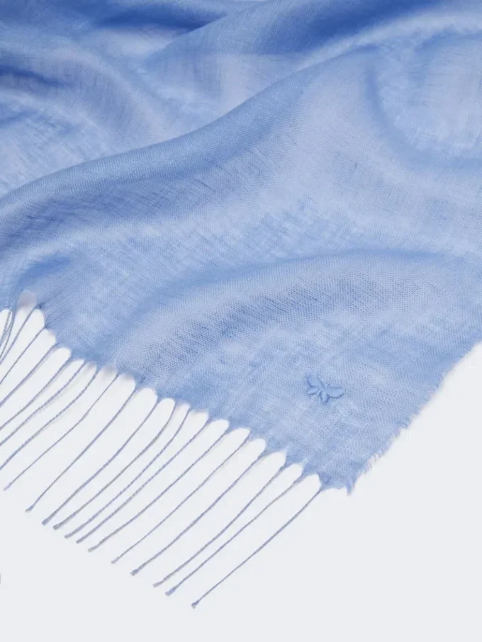 Linen stole with fringes, light blue