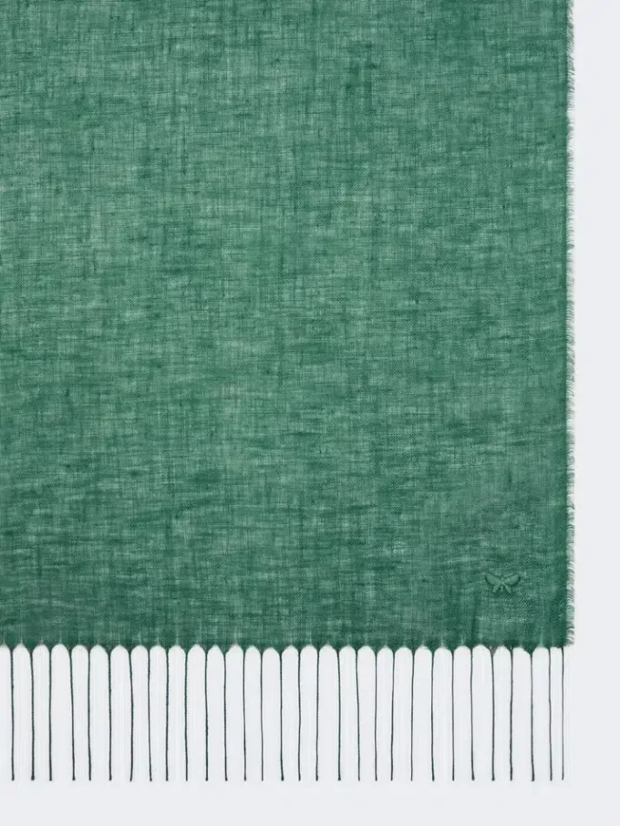 Linen stole with fringes, sage green Linen stole with fringes, sage green