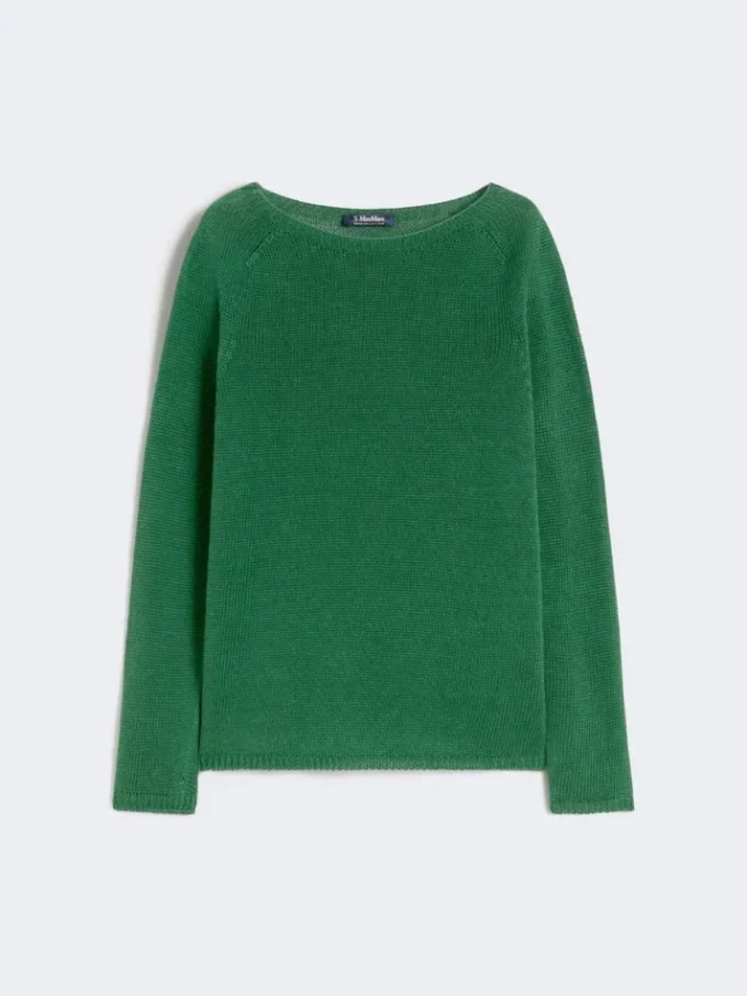 Linen yarn basic sweater, green