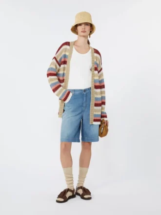 Linen yarn cardigan with belt, cherry