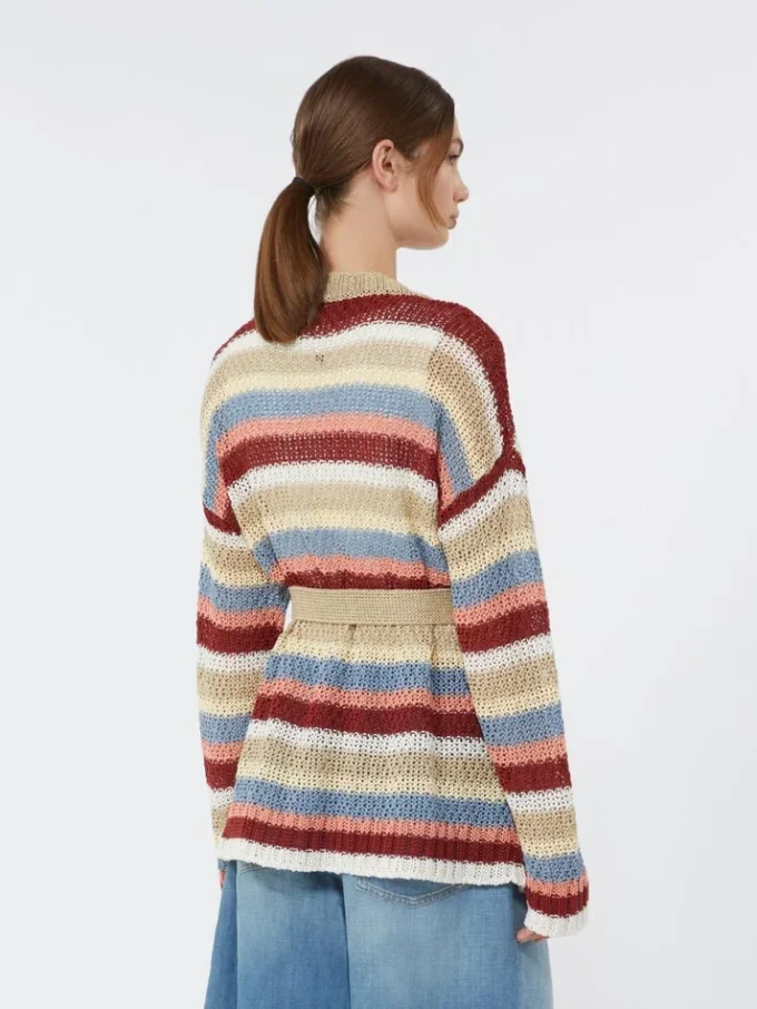 Linen yarn cardigan with belt, cherry
