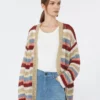 Linen yarn cardigan with belt, cherry