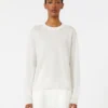 Linen yarn crew-neck sweater, milk