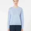 Linen yarn crew-neck sweater, sky blue