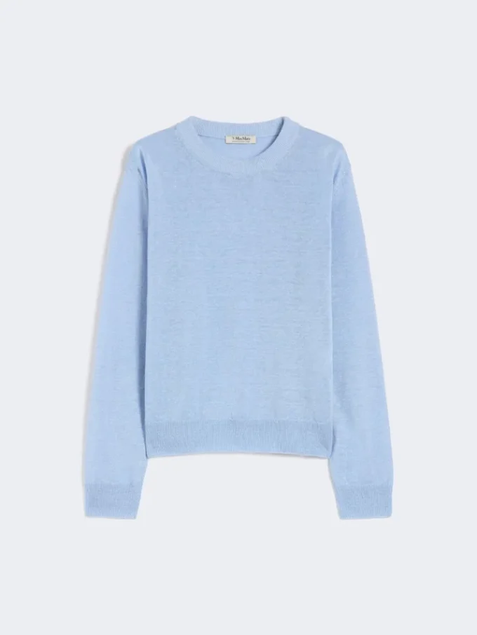 Linen yarn crew-neck sweater, sky blue