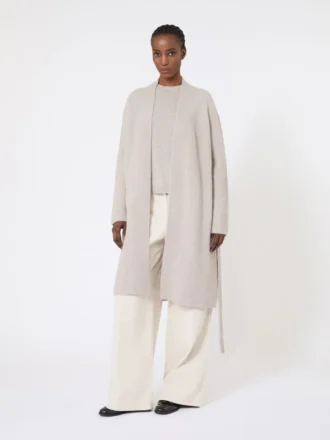 Long alpaca and wool cardigan, sand