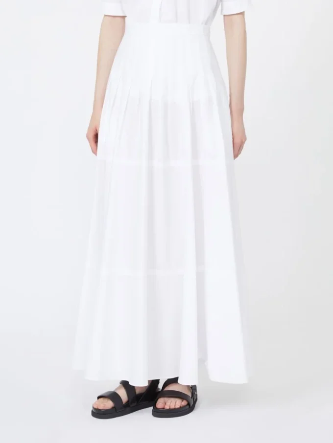 Long cotton poplin skirt, optical white
