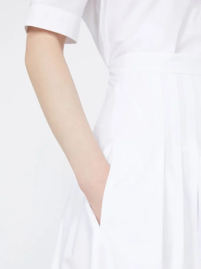 Long cotton poplin skirt, optical white