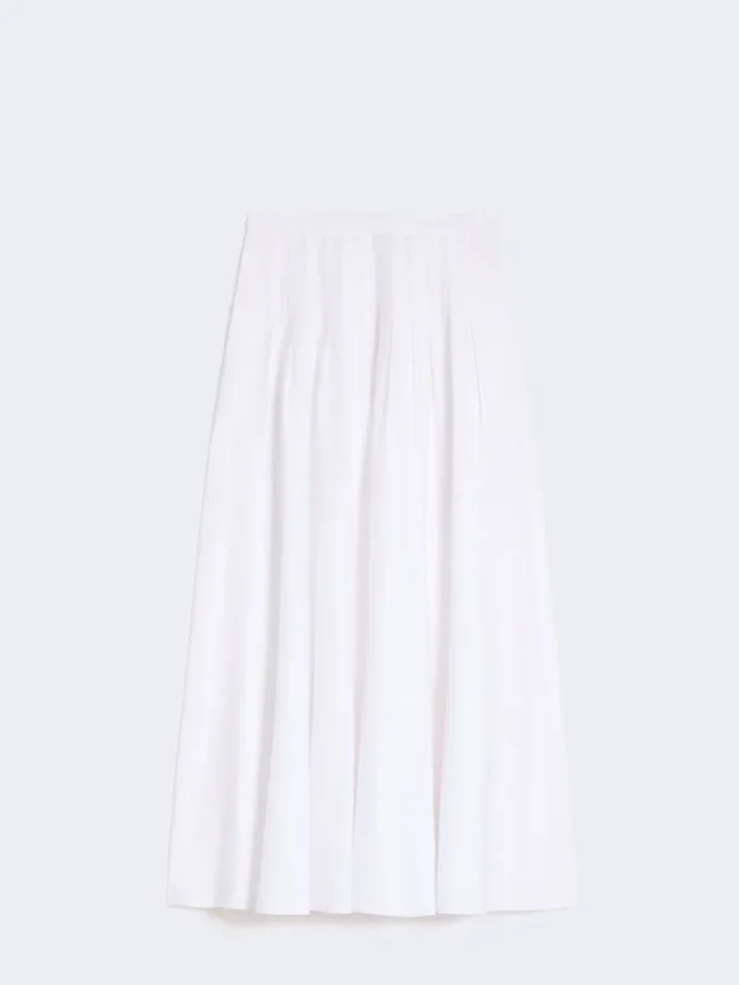 Long cotton poplin skirt, optical white
