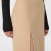 Long double-faced wool skirt, caramel