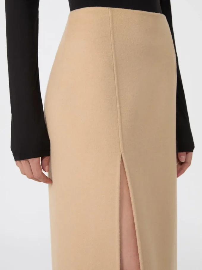 Long double-faced wool skirt, caramel