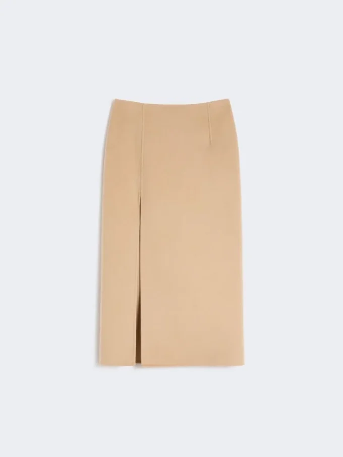 Long double-faced wool skirt, caramel