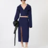 Long double-faced wool skirt, ultramarine