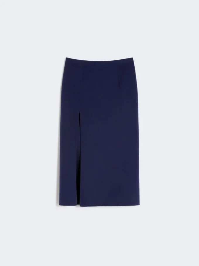Long double-faced wool skirt, ultramarine