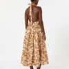 Long dress in printed poplin, caramel