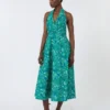 Long dress in printed poplin, emerald