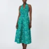 Long dress in printed poplin, emerald