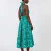 Long dress in printed poplin, emerald
