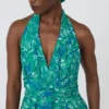 Long dress in printed poplin, emerald