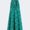 Long dress in printed poplin, emerald