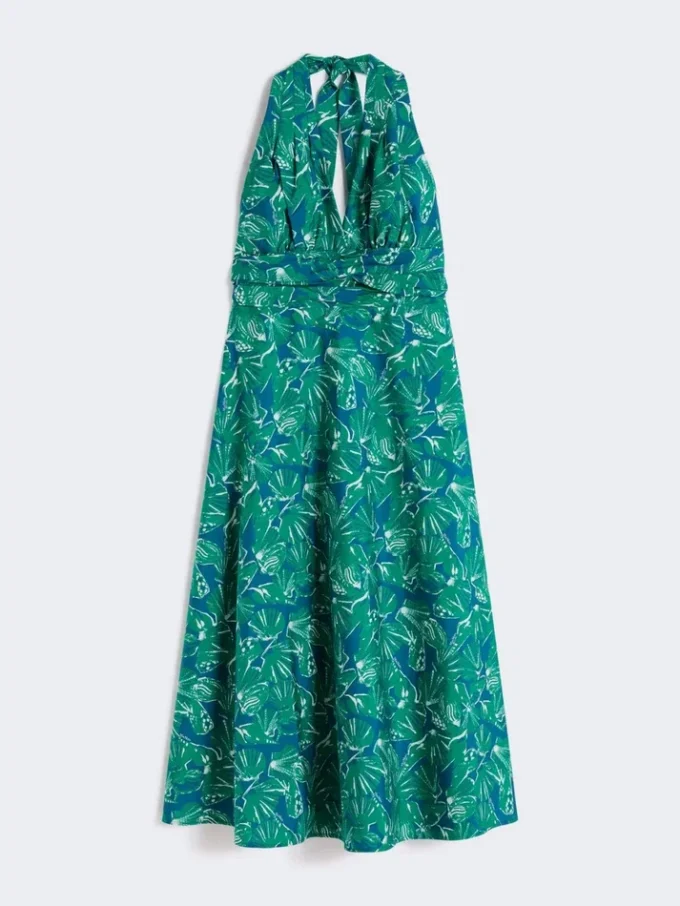 Long dress in printed poplin, emerald