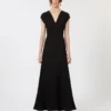 Long dress with v-neck in canneta, black