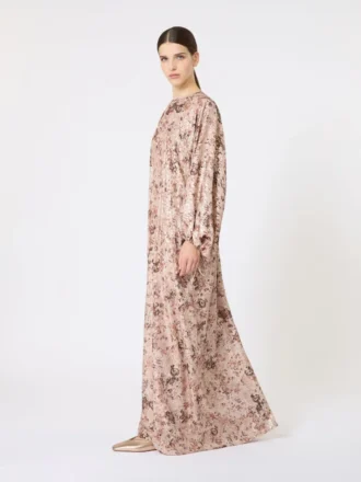 Long fil coupa and printed lama dress, rose gold