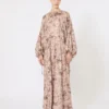 Long fil coupa and printed lama dress, rose gold