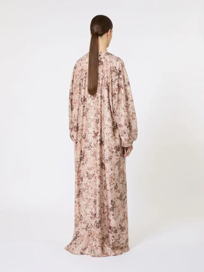 Long fil coupa and printed lama dress, rose gold
