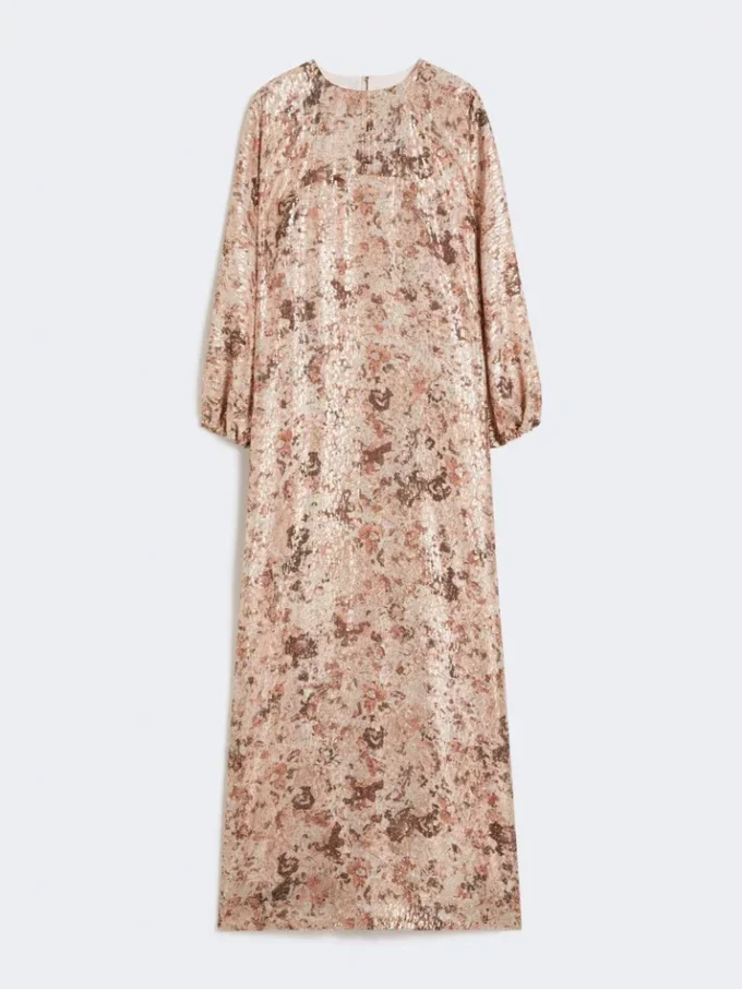 Long fil coupa and printed lama dress, rose gold