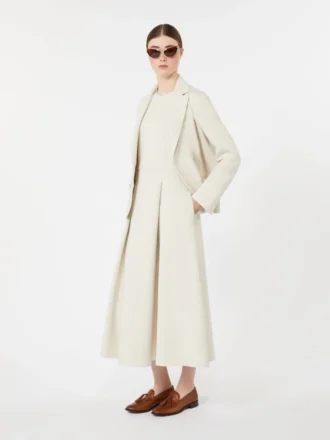 Long flared scuba jersey dress, beige