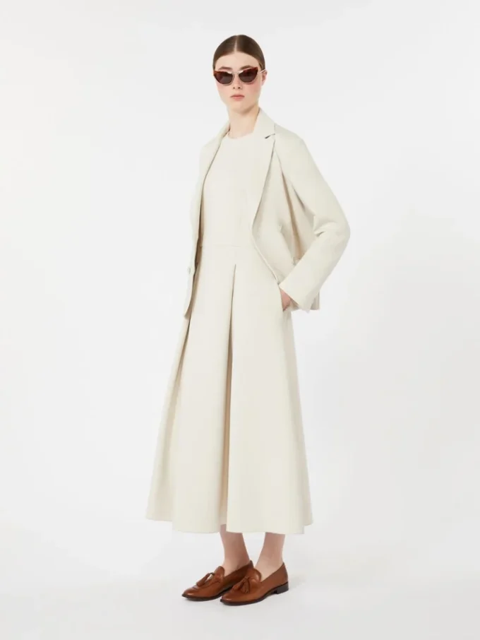 Long flared scuba jersey dress, beige