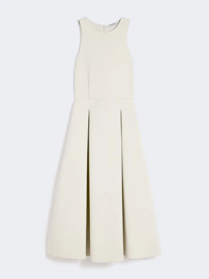 Long flared scuba jersey dress, beige