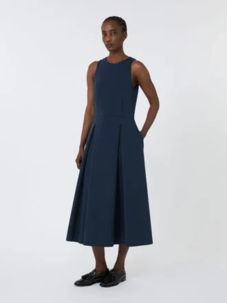 Long flared scuba jersey dress, ultramarine